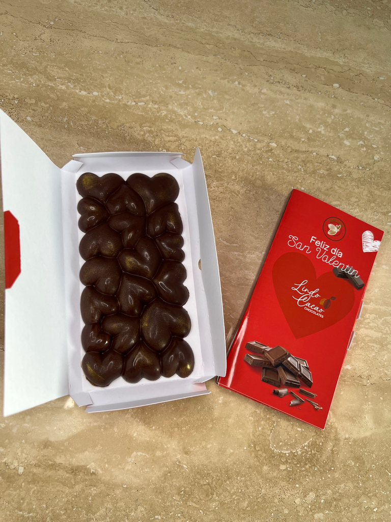 Barra Chocolate Oscuro - Corazones (C/D) (Sin color, Almendras, Sin foil, Lindo Cacao)