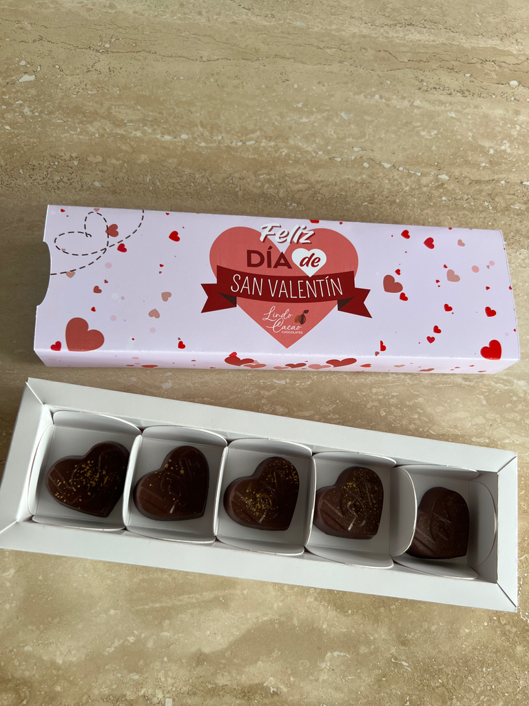 Caja 5 Bombones Oscuro - Corazon Love (C/D) (Almendras, Sin color, Sin foil, Lindo Cacao)