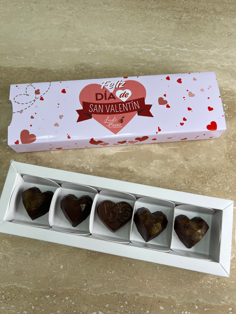 Caja 5 Bombones Oscuro - Corazon Diamante (C/D) (Almendras, Sin color, Sin foil)